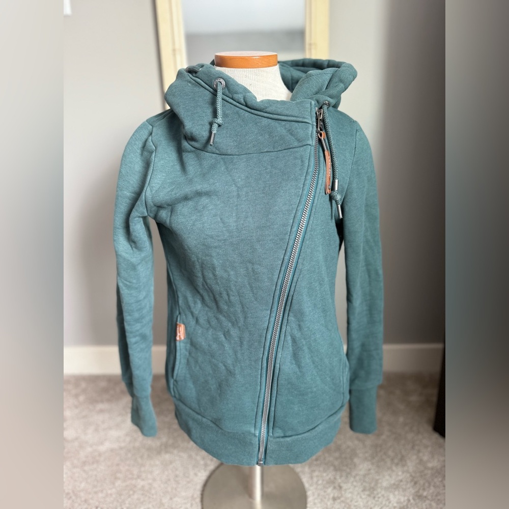 Ragwear Vegan Teal Asymmetrical Zip Hoodie, size small, EUC